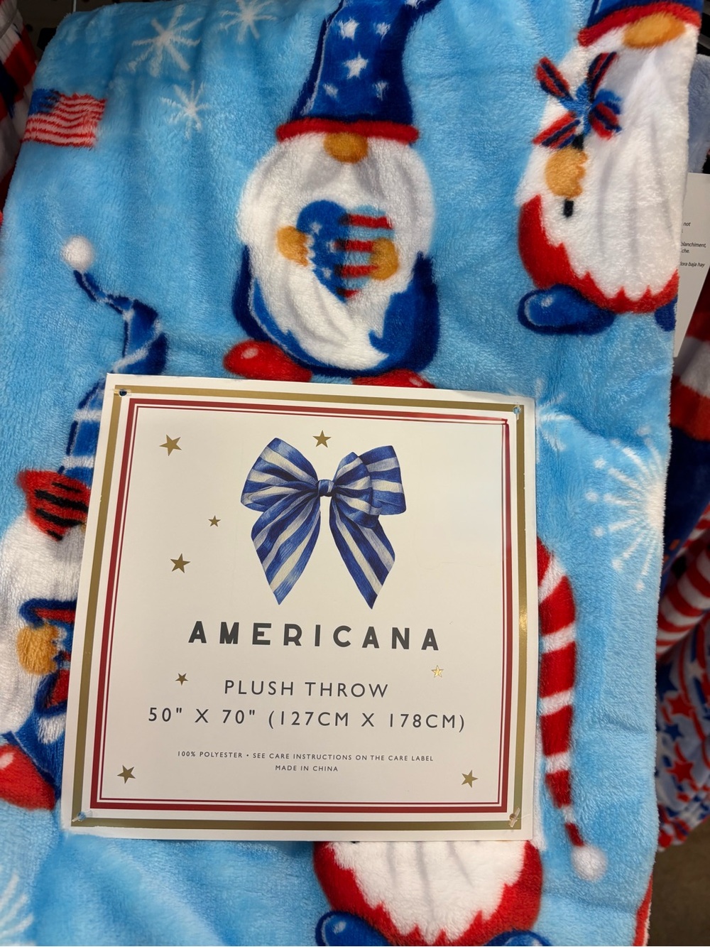 Patriotic Gnome 4th of July plush throw 50x70